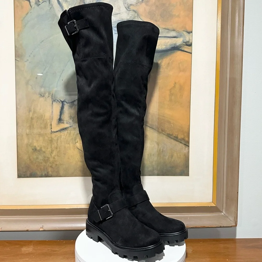 🌸MARC FISHER🌸 Ganven Lug Sole Biker Thigh-High Boots in Black  Size: 6M